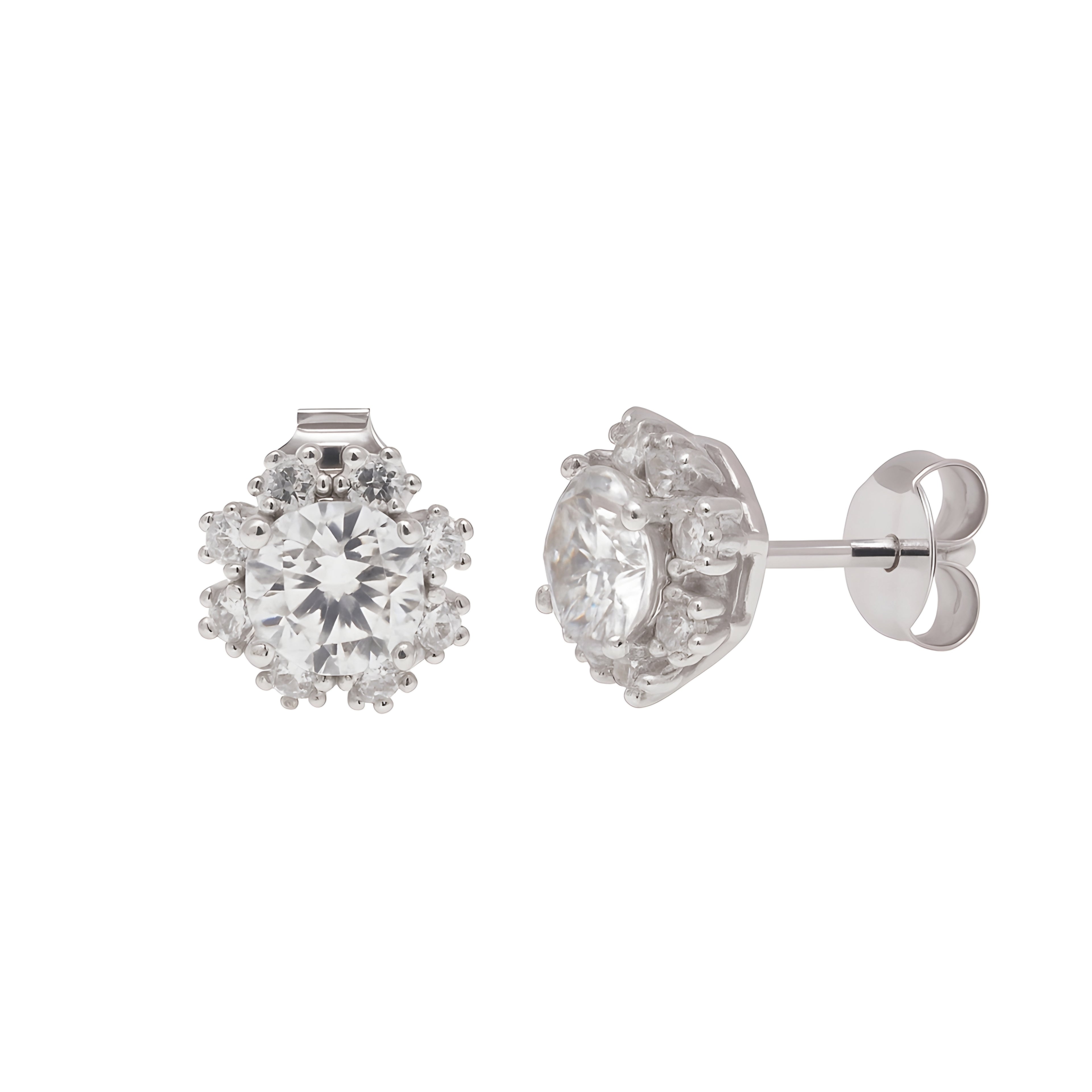 Rhodium 925 Silver Moissanite Sparkling Halo Stud Earrings