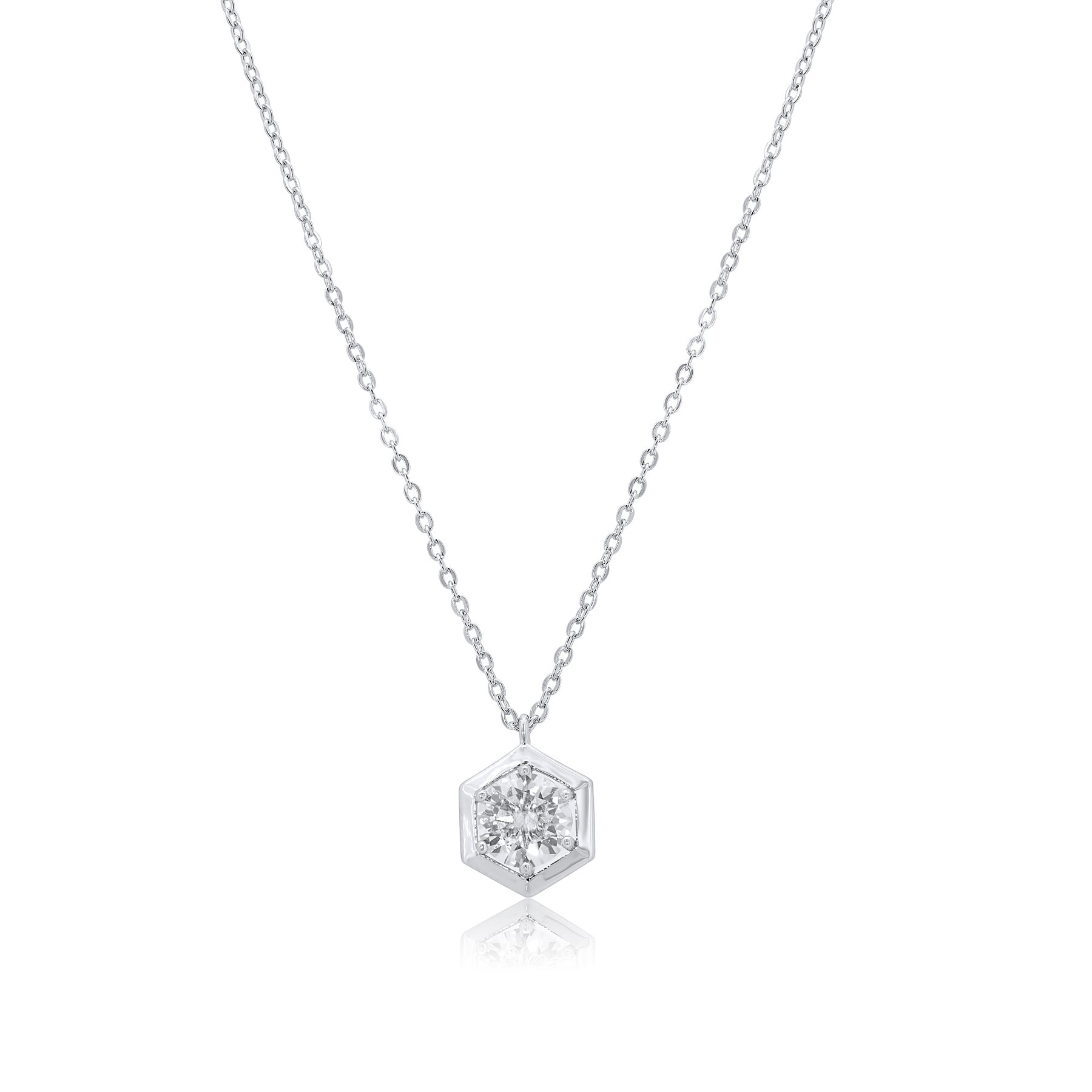Rhodium 925 Silver Moissanite Hexagon Frame Necklace