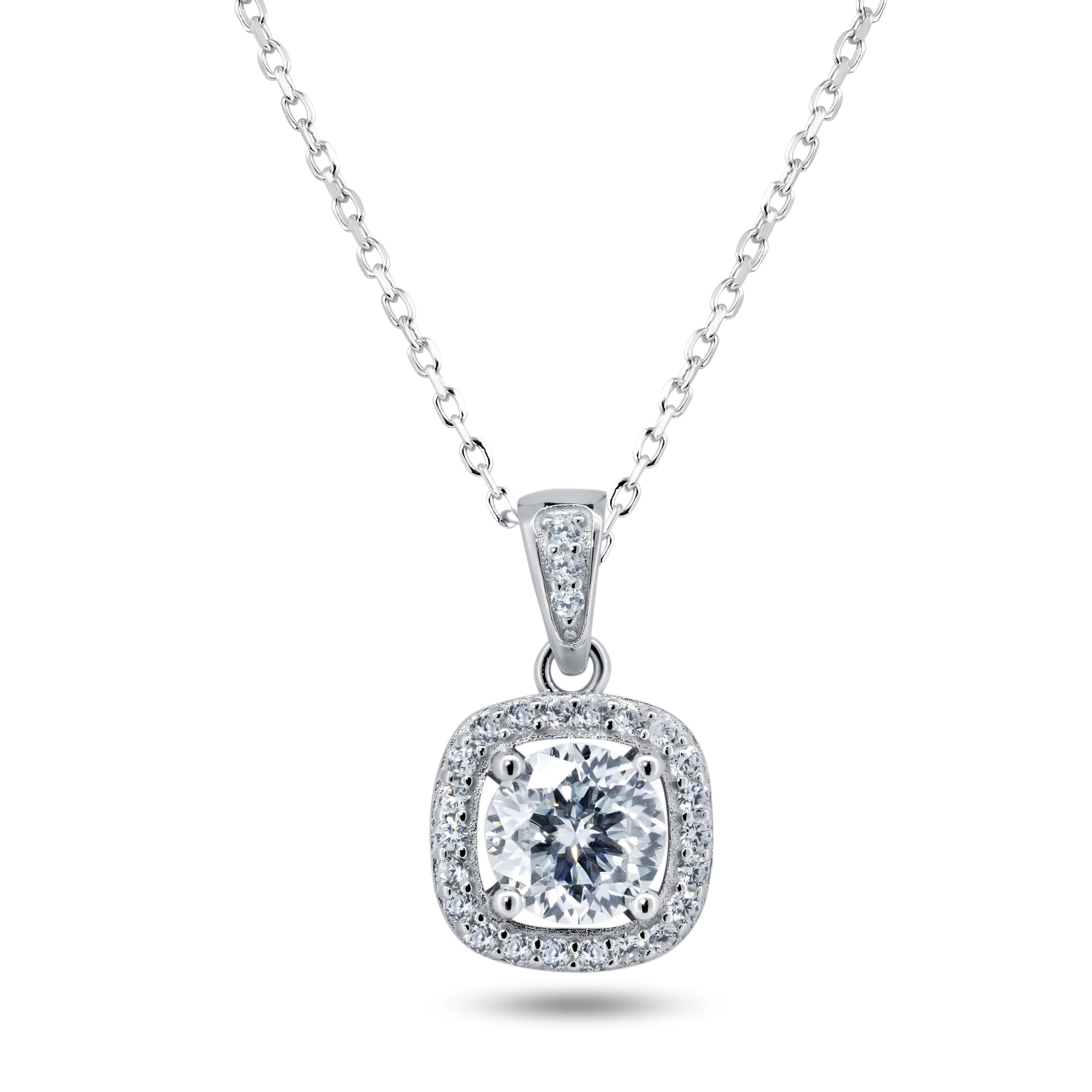 Rhodium 925 Silver Moissanite Halo Pendant Necklace