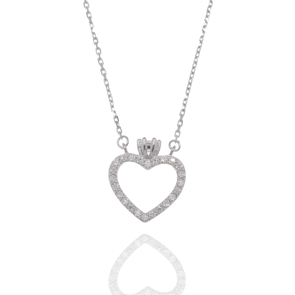 Rhodium 925 Silver Moissanite Heart Crown Necklace