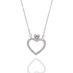 Rhodium 925 Silver Moissanite Heart Crown Necklace