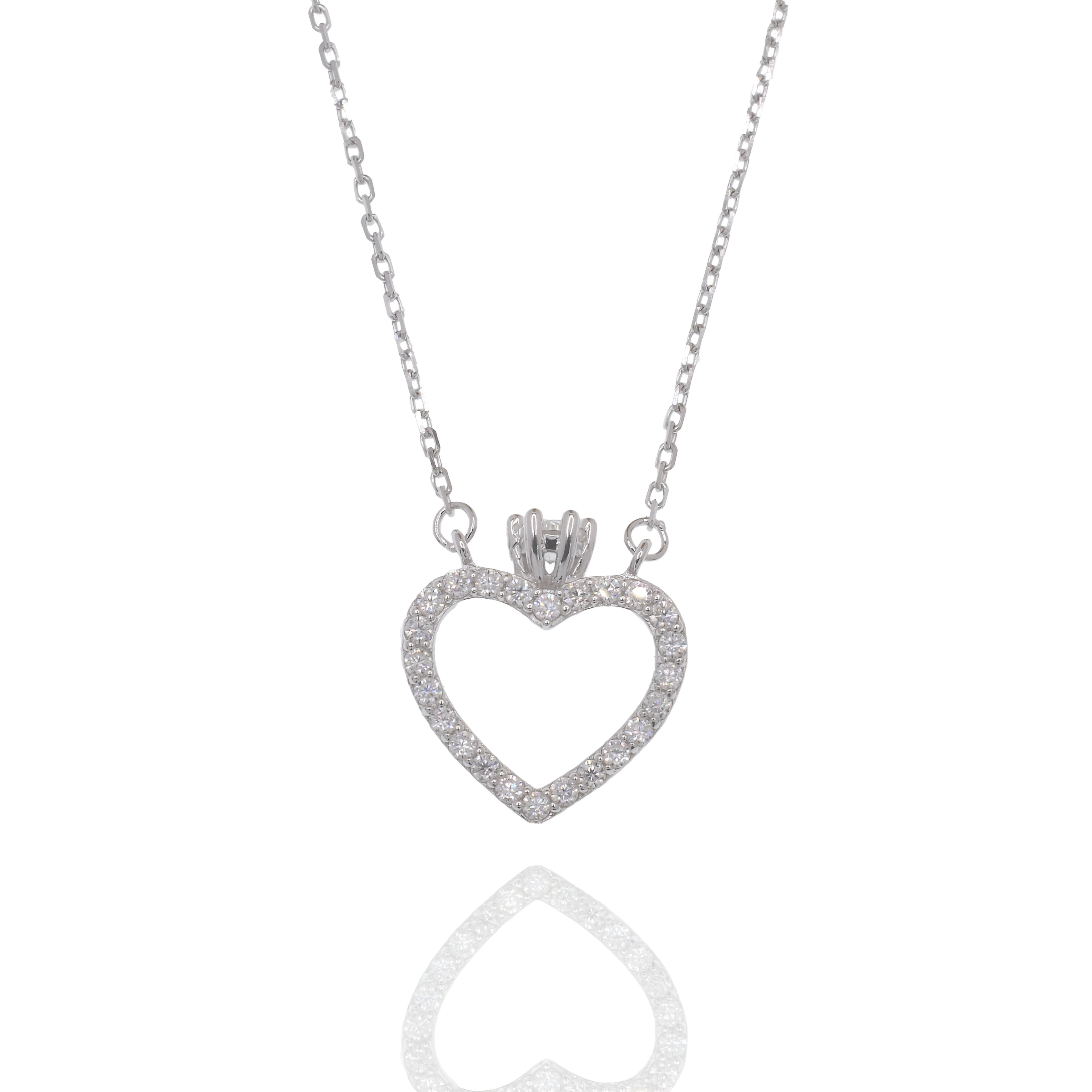 Rhodium 925 Silver Moissanite Heart Crown Necklace
