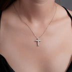 Rhodium 925 Silver Moissanite Studded Cross Necklace