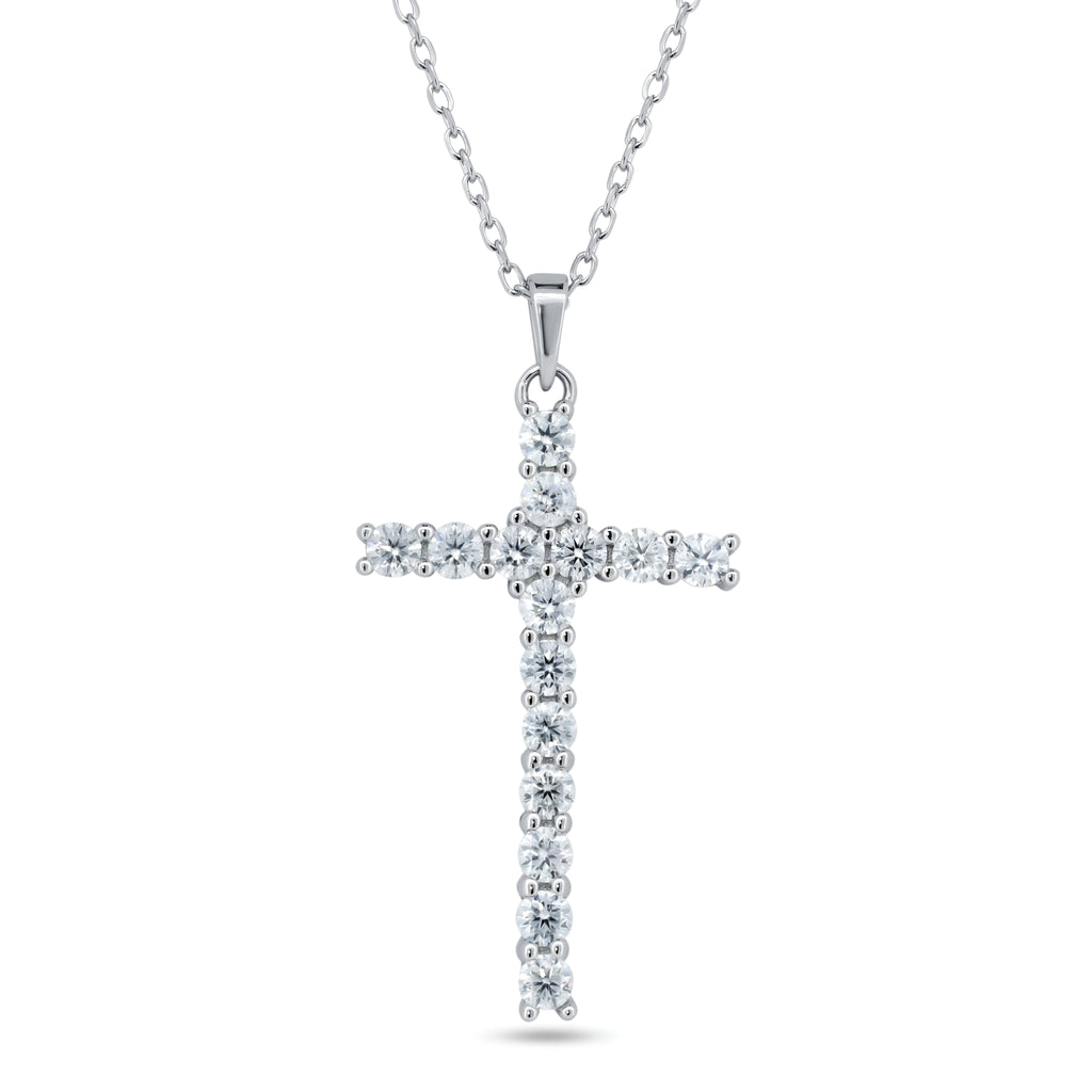 Rhodium 925 Silver Moissanite Cross Necklace