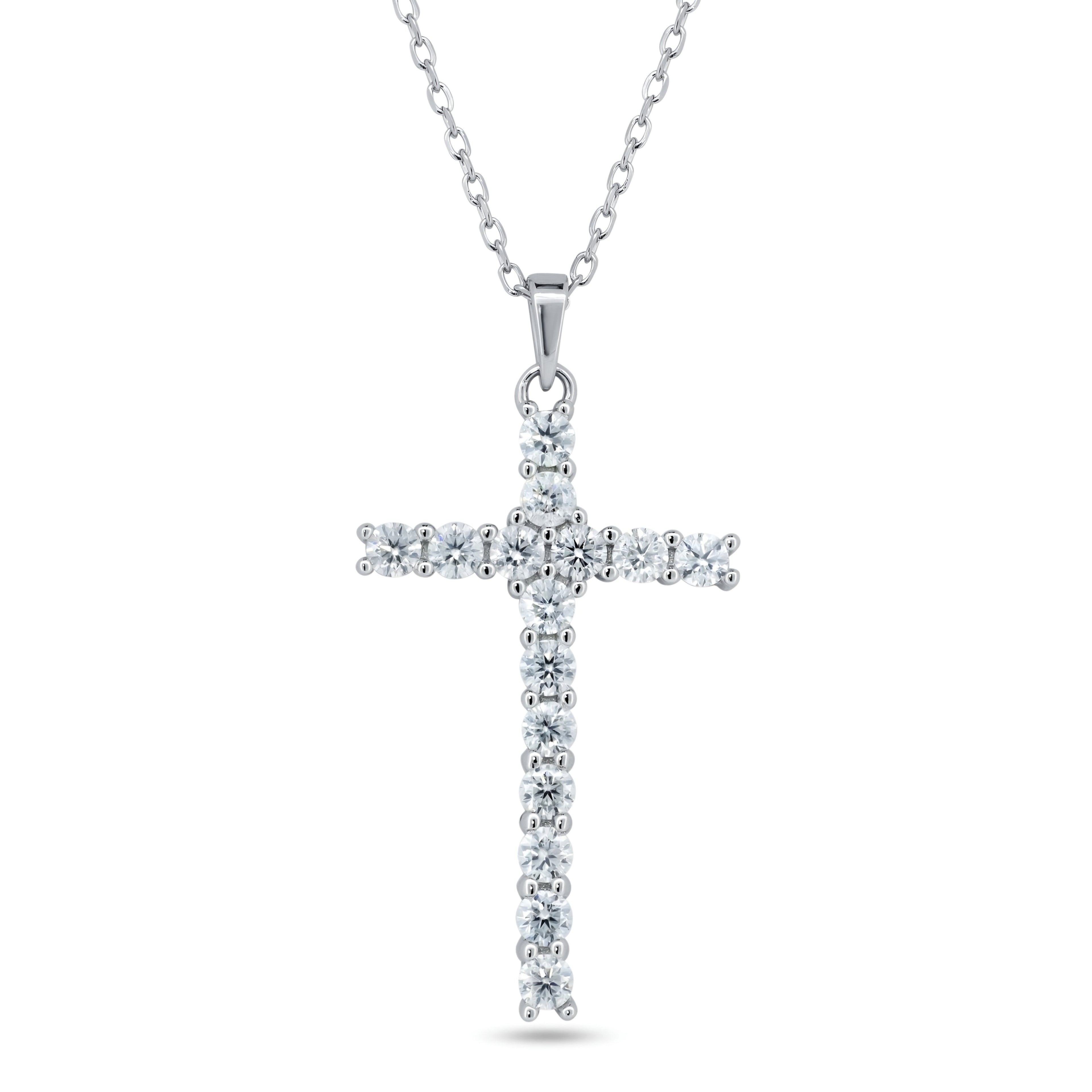 Rhodium 925 Silver Moissanite Cross Necklace