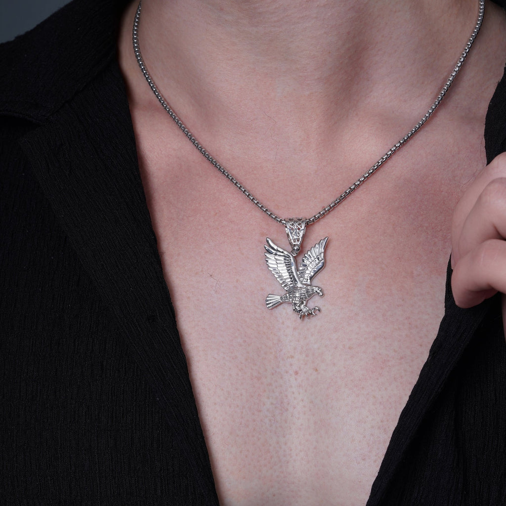 Rhodium-Plated 925 Sterling Silver American Eagle Pendant