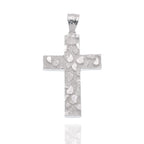 Rhodium-Plated 925 Sterling Silver Nugget Cross Pendant