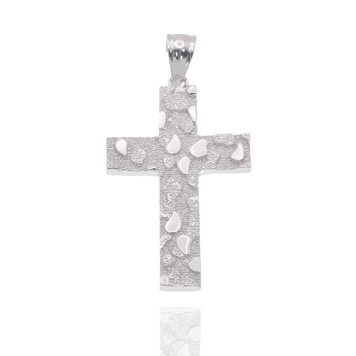 Rhodium-Plated 925 Sterling Silver Nugget Cross Pendant