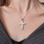 Rhodium-Plated 925 Sterling Silver Nugget Cross Pendant