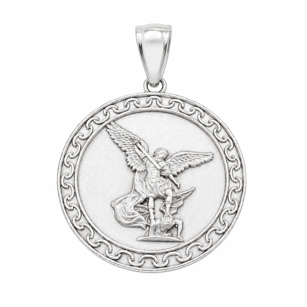 925 Sterling Silver Matte Saint Michael Medallion Pendant with Ornate Border