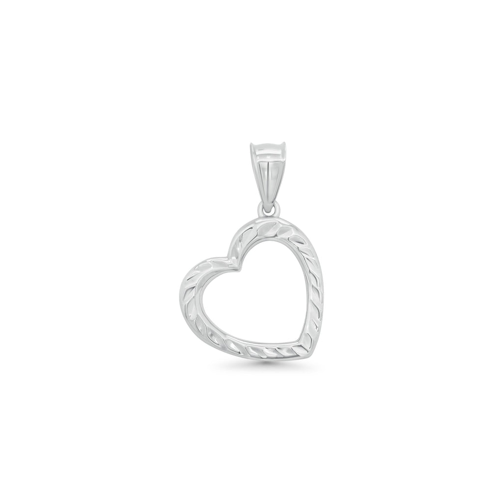 Rhodium-Plated 925 Sterling Silver Textured Heart Outline Pendant