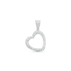 Rhodium-Plated 925 Sterling Silver Textured Heart Outline Pendant