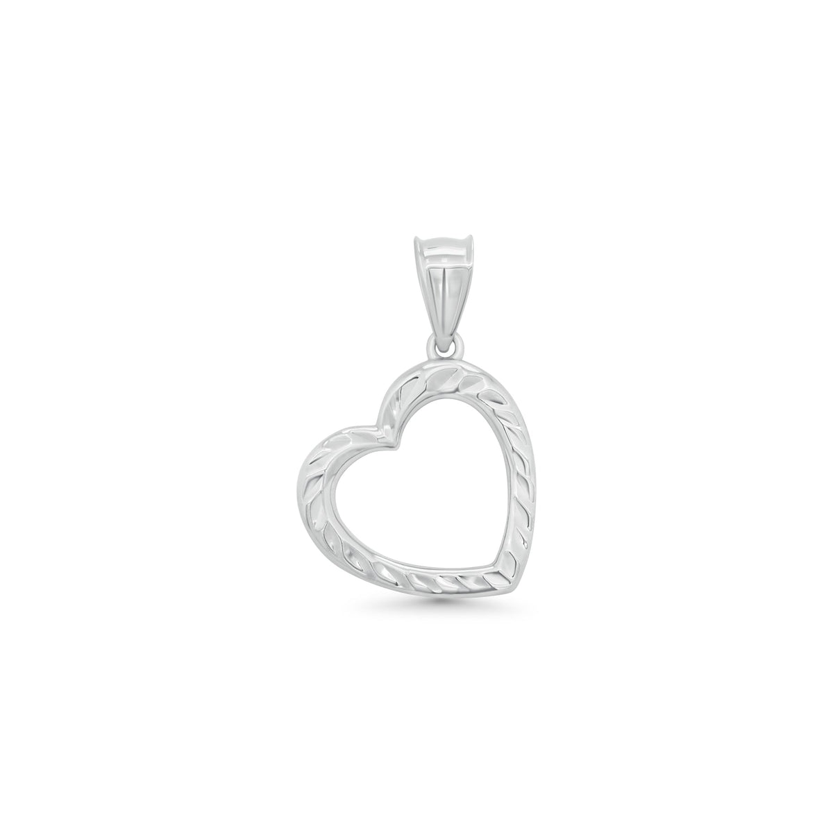 Rhodium-Plated 925 Sterling Silver Textured Heart Outline Pendant