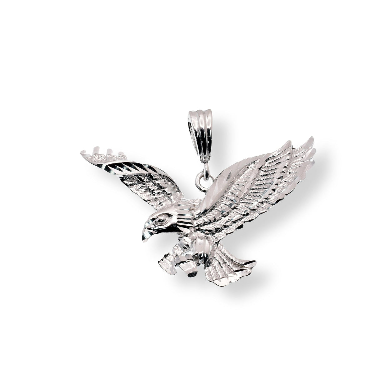 Rhodium-Plated 925 Sterling Silver Diamond Cut Eagle Pendant