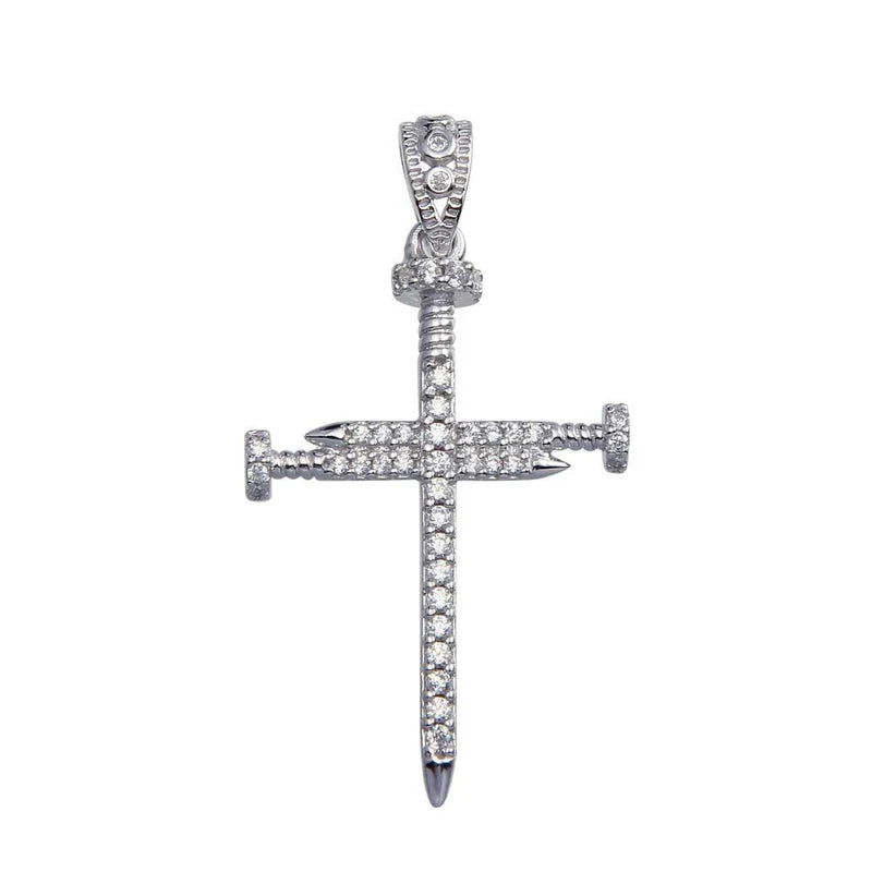 Rhodium 925 Silver Nail Cross Moissanite Pendant