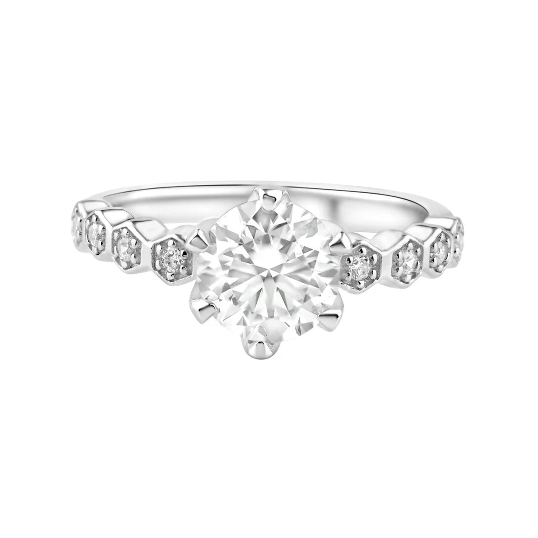 Rhodium 925 Silver Moissanite 1ct with Clear CZ Ring
