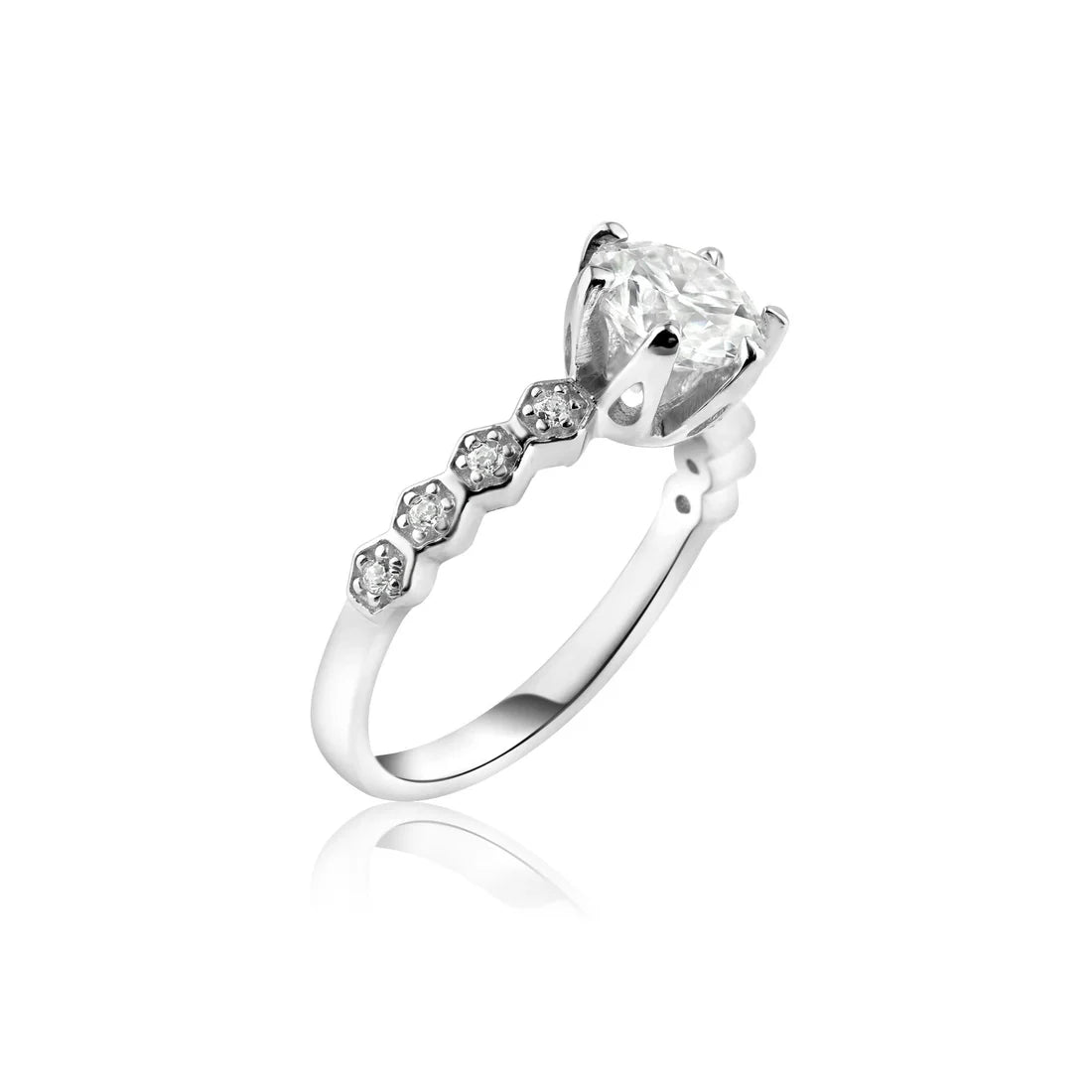 Rhodium 925 Silver Moissanite 1ct with Clear CZ Ring