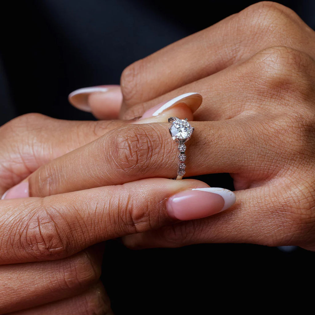 Rhodium 925 Silver Moissanite 1ct with Clear CZ Ring