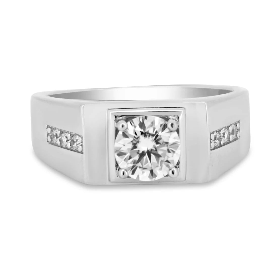 Rhodium 925 Silver Men's Moissanite Square Bezel Solitaire Ring