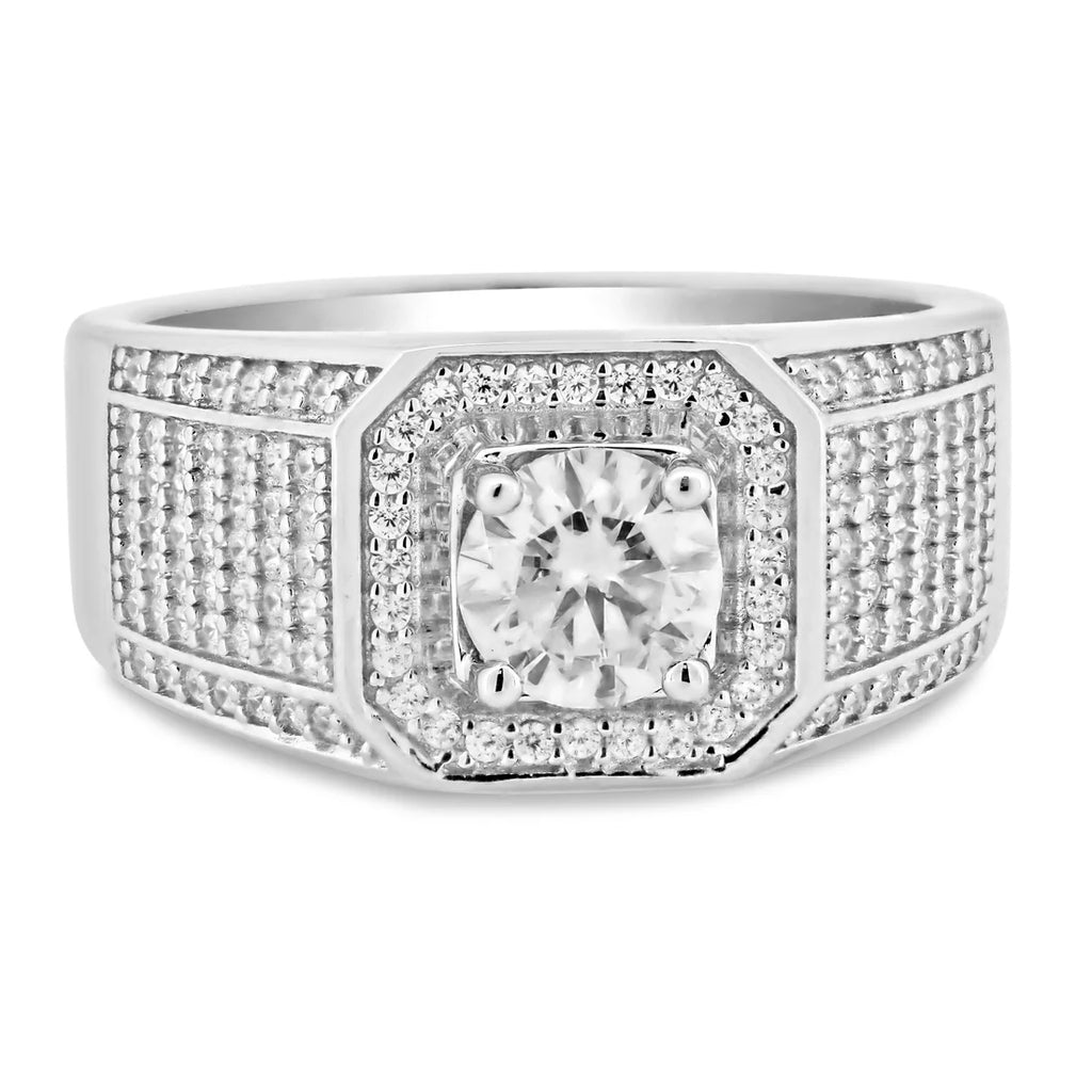Rhodium 925 Silver Men's 1ct Moissanite Encrusted Ring
