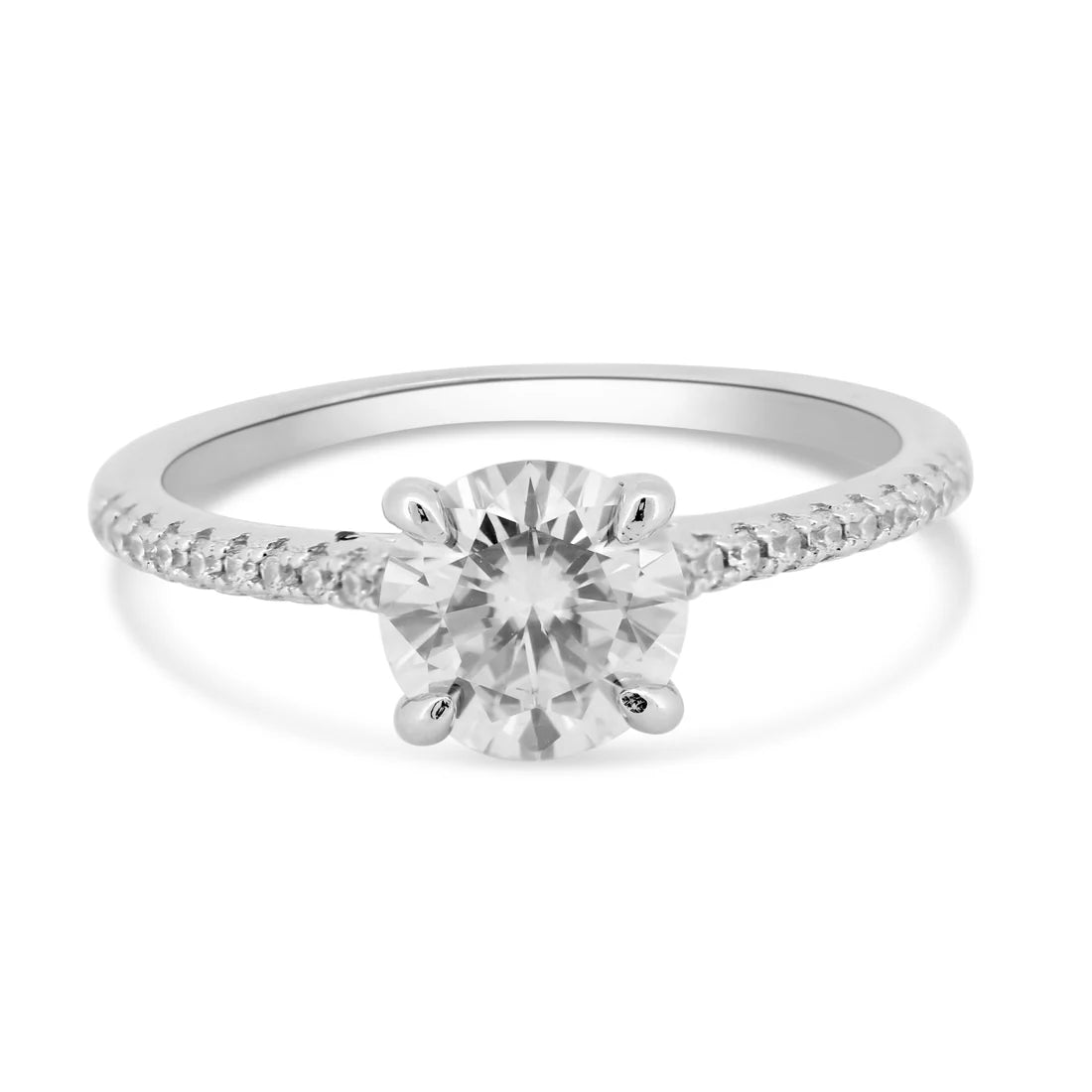 Rhodium 925 Silver Moissanite 1ct w Half Coverage Ring