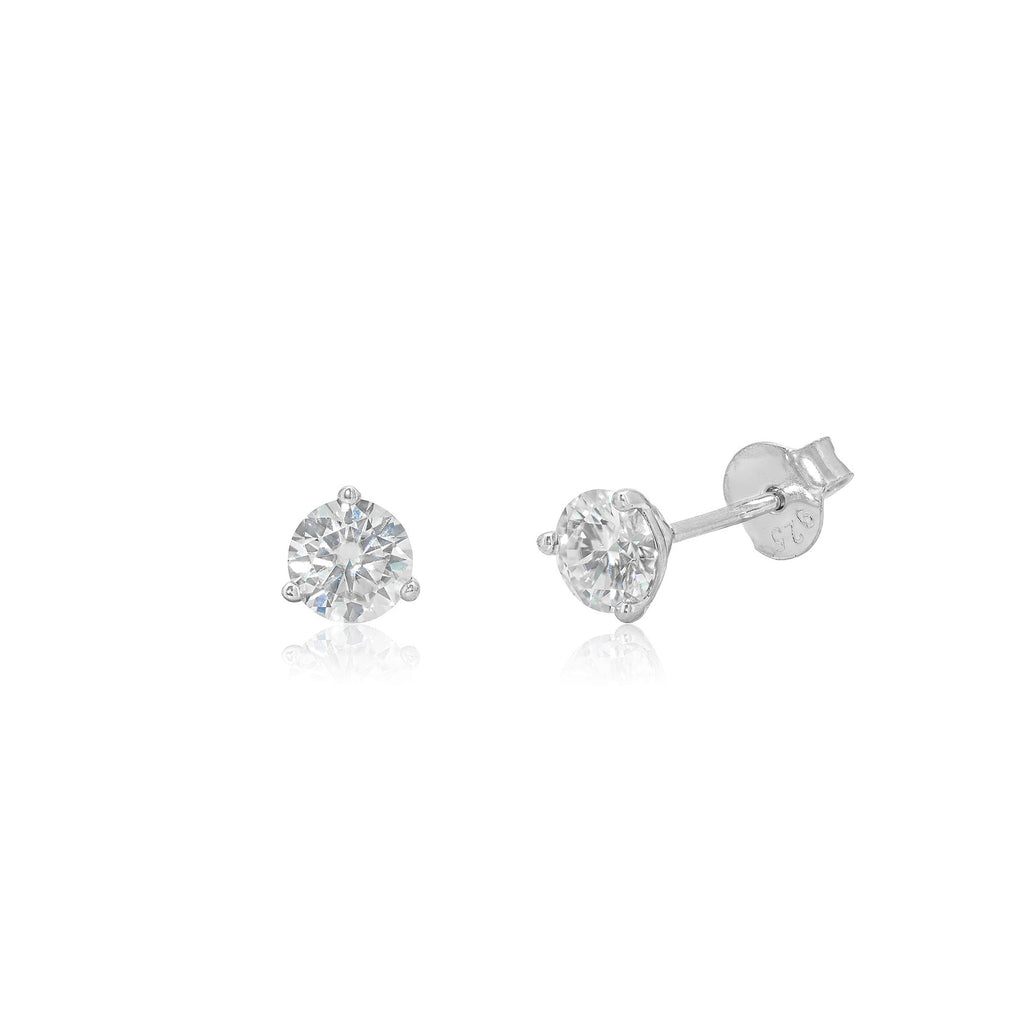 Rhodium 925 Silver Moissanite 3 Prong Martini 5.5MM Stud Earrings