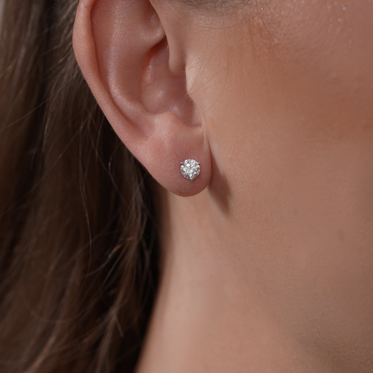 Rhodium 925 Silver Moissanite 3 Prong Martini 5.5MM Stud Earrings