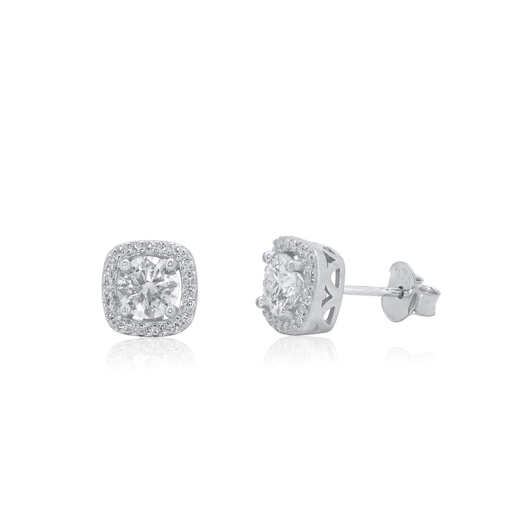 Rhodium 925 Silver 8MM Halo Moissanite Stud Earrings