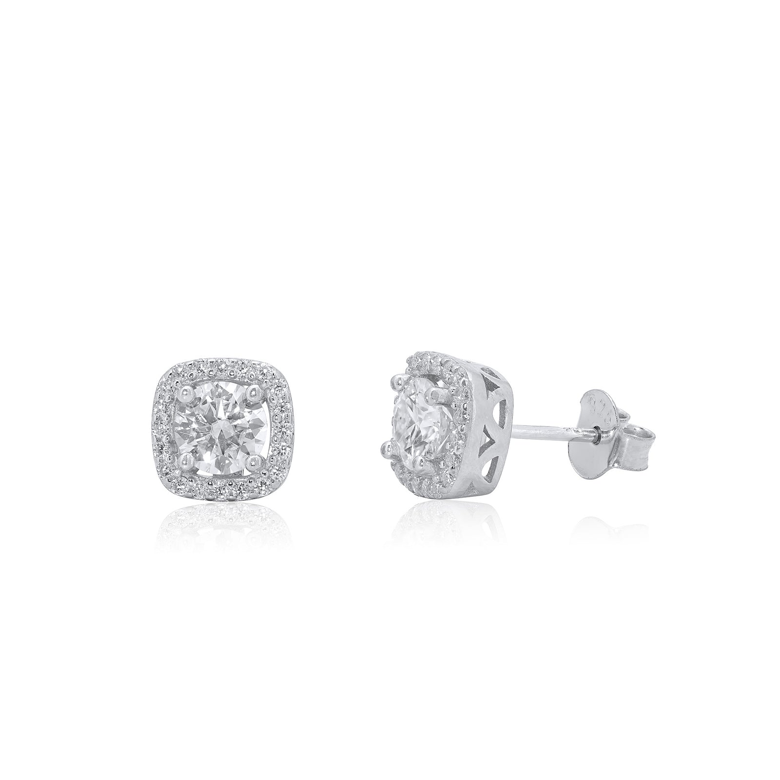 Rhodium 925 Silver 8MM Halo Moissanite Stud Earrings