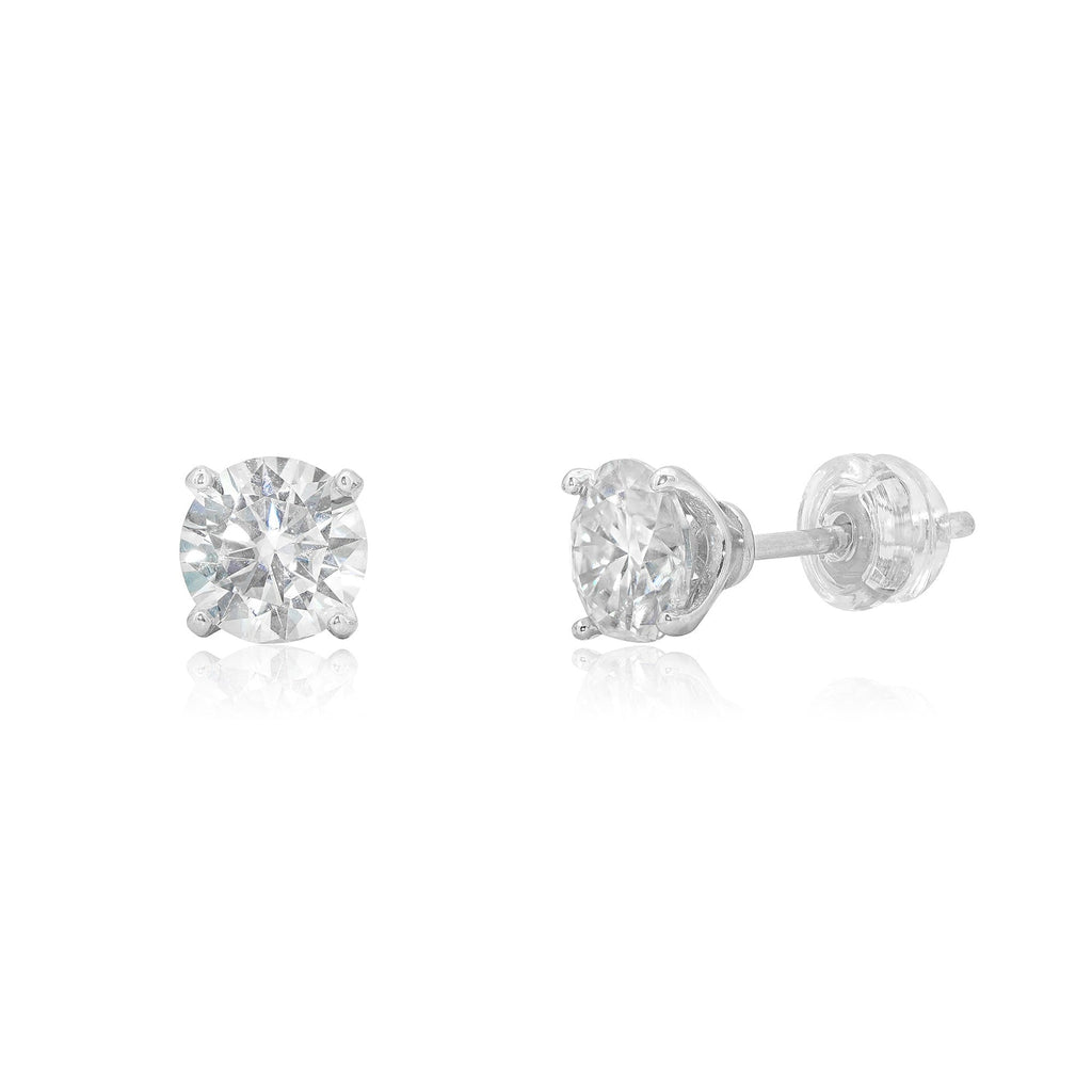 Rhodium 925 Silver Moissanite 4 Prong 6.5MM Stud Earrings