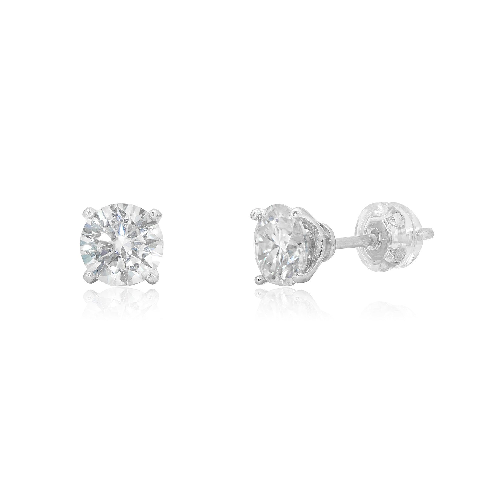 Rhodium 925 Silver Moissanite 4 Prong 6.5MM Stud Earrings