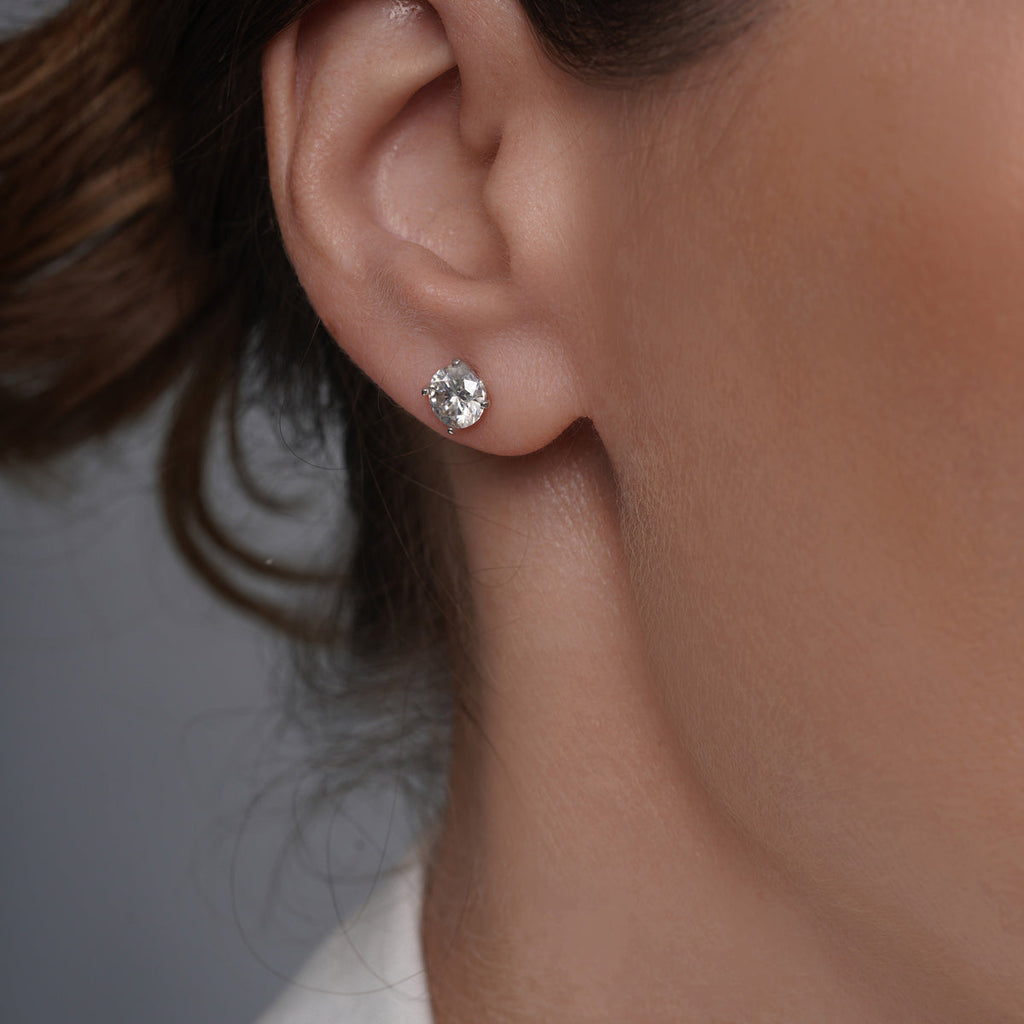 Rhodium 925 Silver Moissanite 4 Prong 6.5MM Stud Earrings