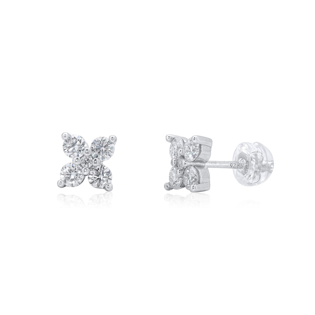 Rhodium 925 Silver Flower Moissanite Stud Earrings