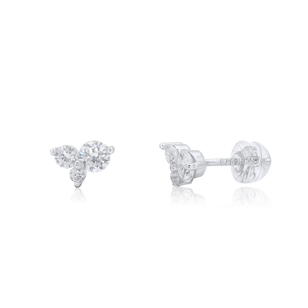 Rhodium 925 Silver Triple Stone Cluster Moissanite Stud Earrings