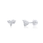 Rhodium 925 Silver Triple Stone Cluster Moissanite Stud Earrings