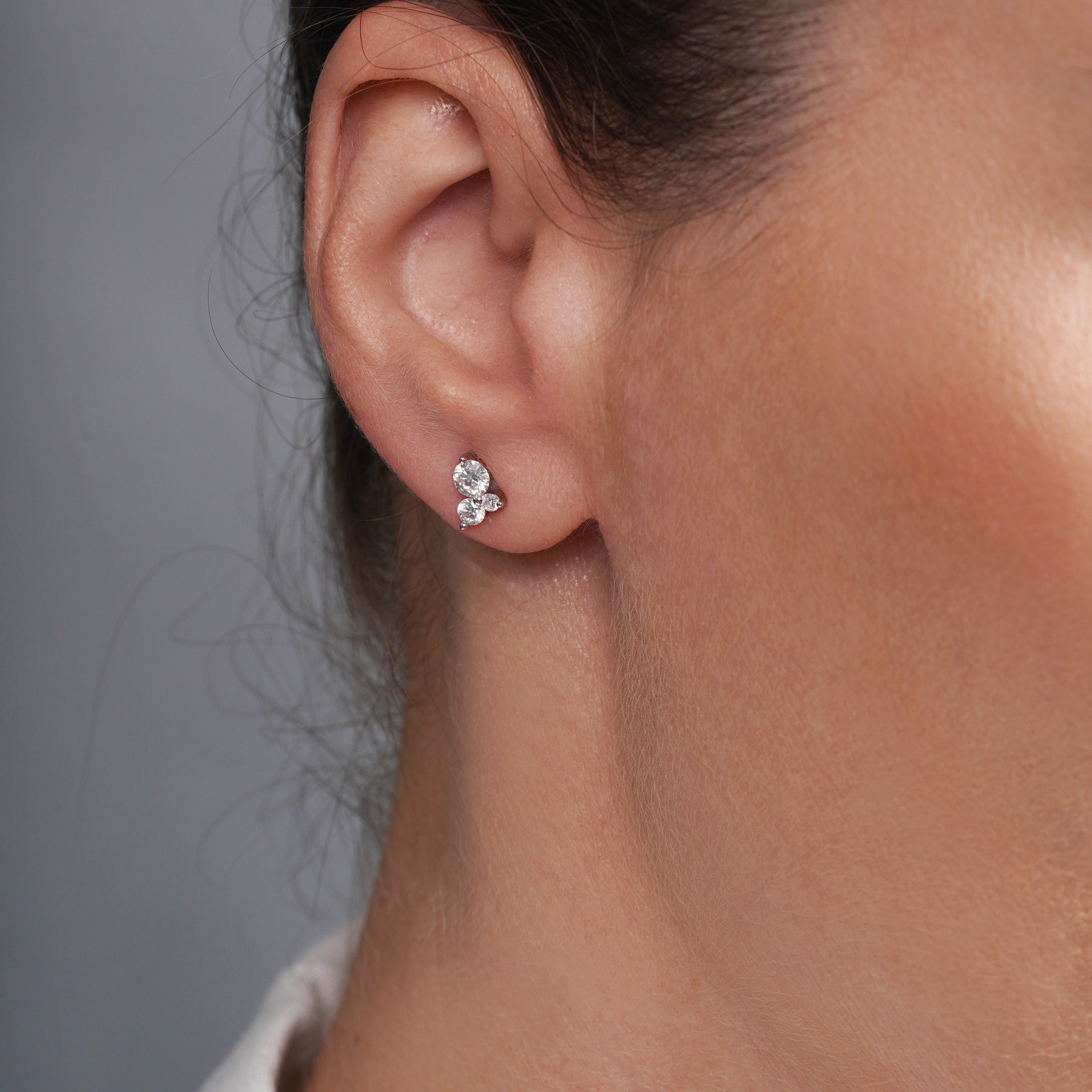 Rhodium 925 Silver Triple Stone Cluster Moissanite Stud Earrings