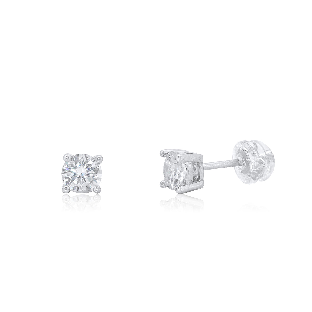 Rhodium 925 Silver Moissanite 4 Prong Round 5MM Stud Earrings