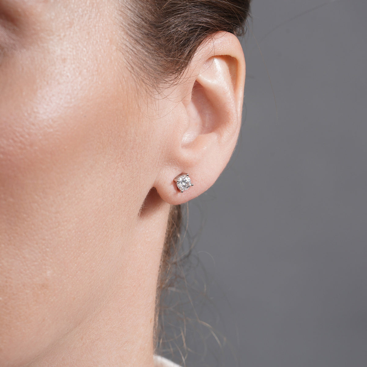 Rhodium 925 Silver Moissanite 4 Prong Round 5MM Stud Earrings