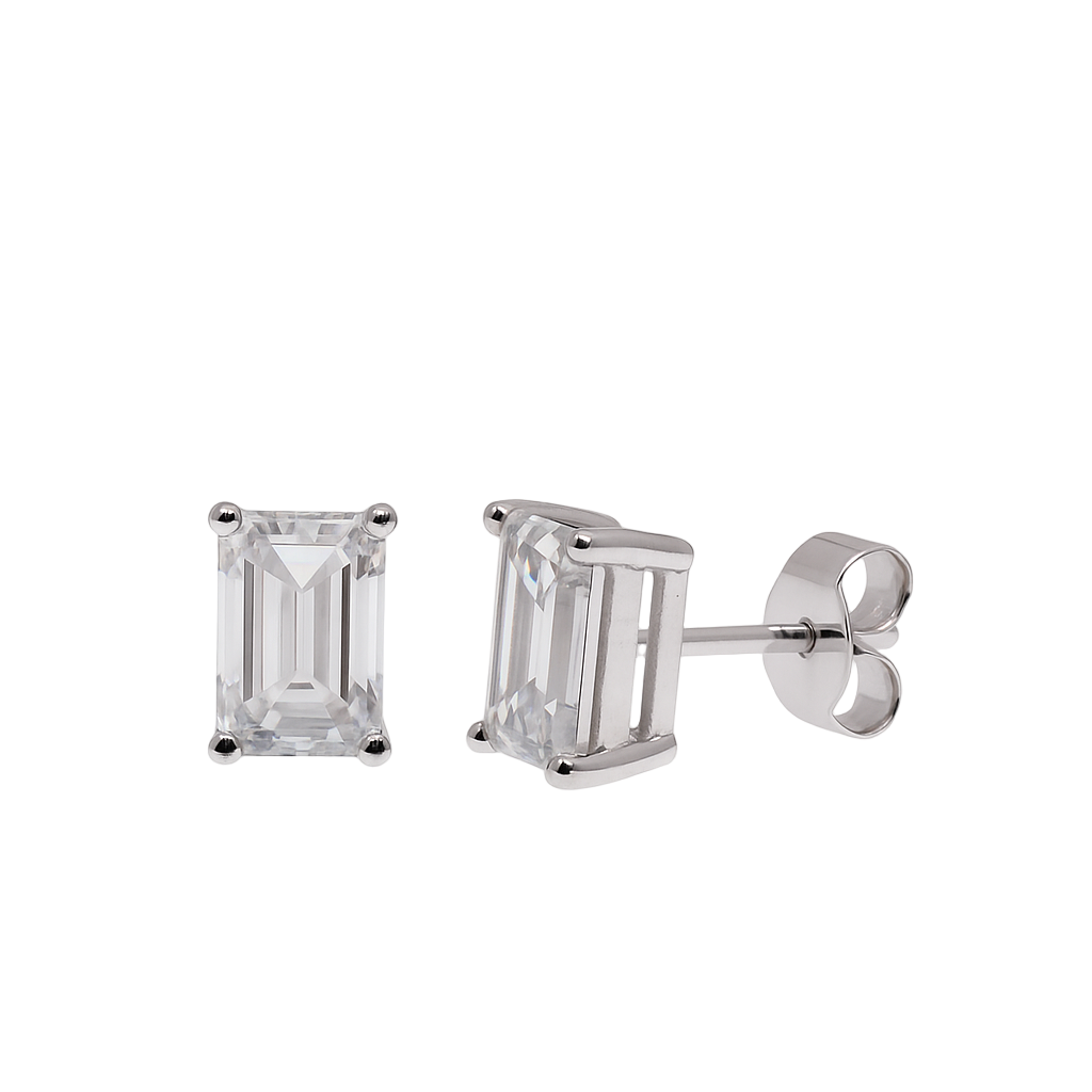 Rhodium 925 Silver Baguette Moissanite Stud Earrings