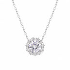Rhodium 925 Silver 6.5MM Sparkling Halo Moissanite Adjustable Pendant Necklace