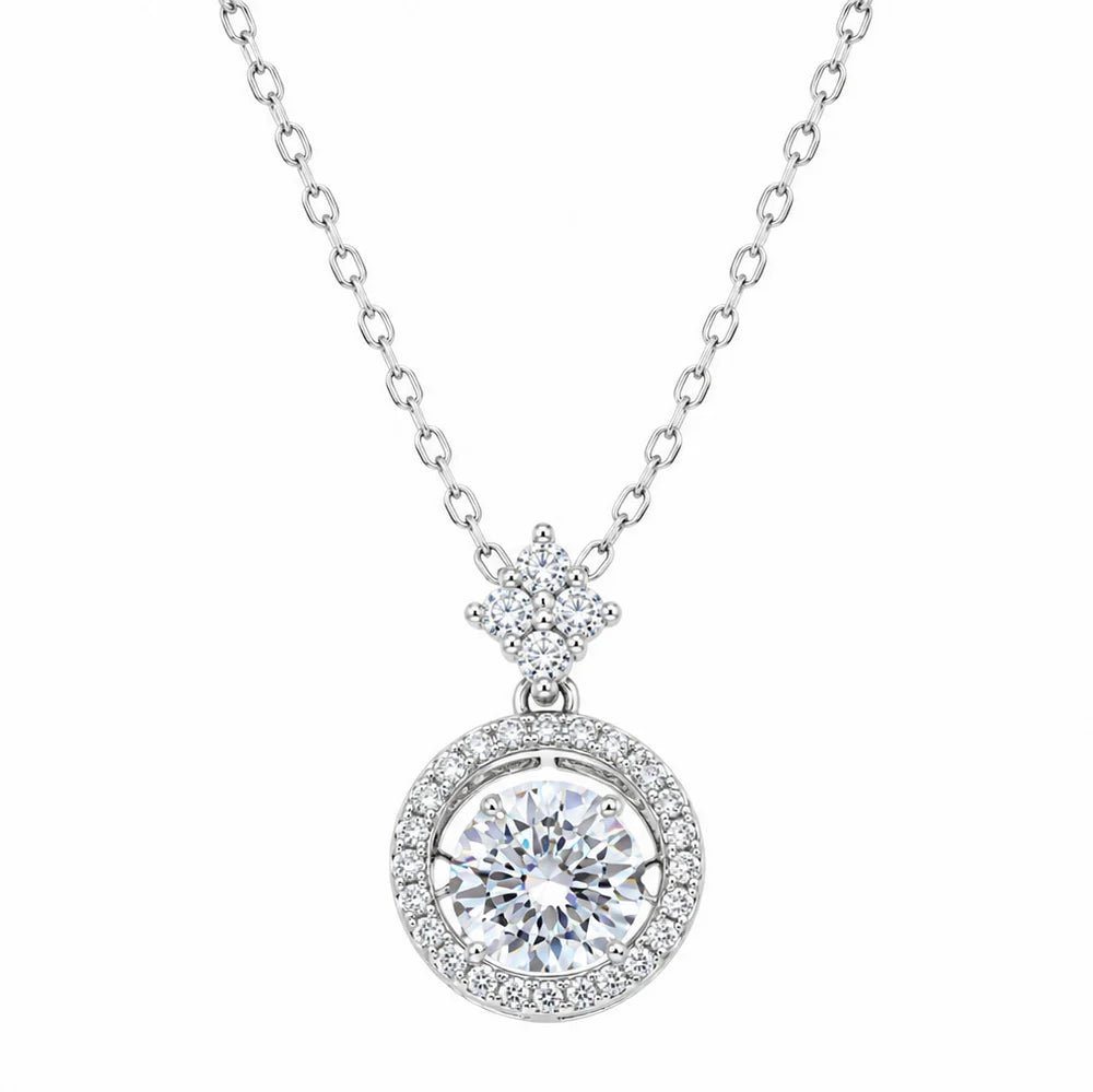 Rhodium 925 Silver 6.5MM Dancing Moissanite Adjustable Pendant Necklace