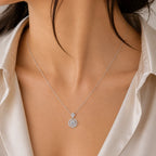 Rhodium 925 Silver 6.5MM Dancing Moissanite Adjustable Pendant Necklace
