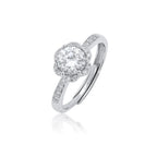 Rhodium 925 Silver Moissanite Floral Halo 9.2MM Engagement Ring