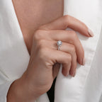 Rhodium 925 Silver Moissanite Floral Halo 9.2MM Engagement Ring