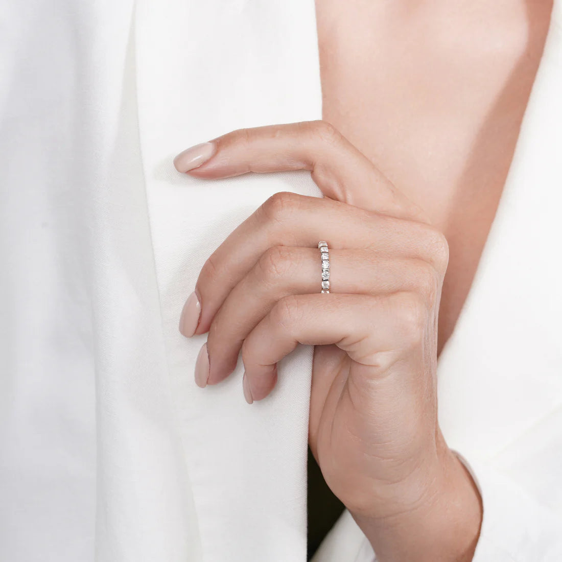 Rhodium 925 Silver Moissanite 2.8MM Eternity Band Ring
