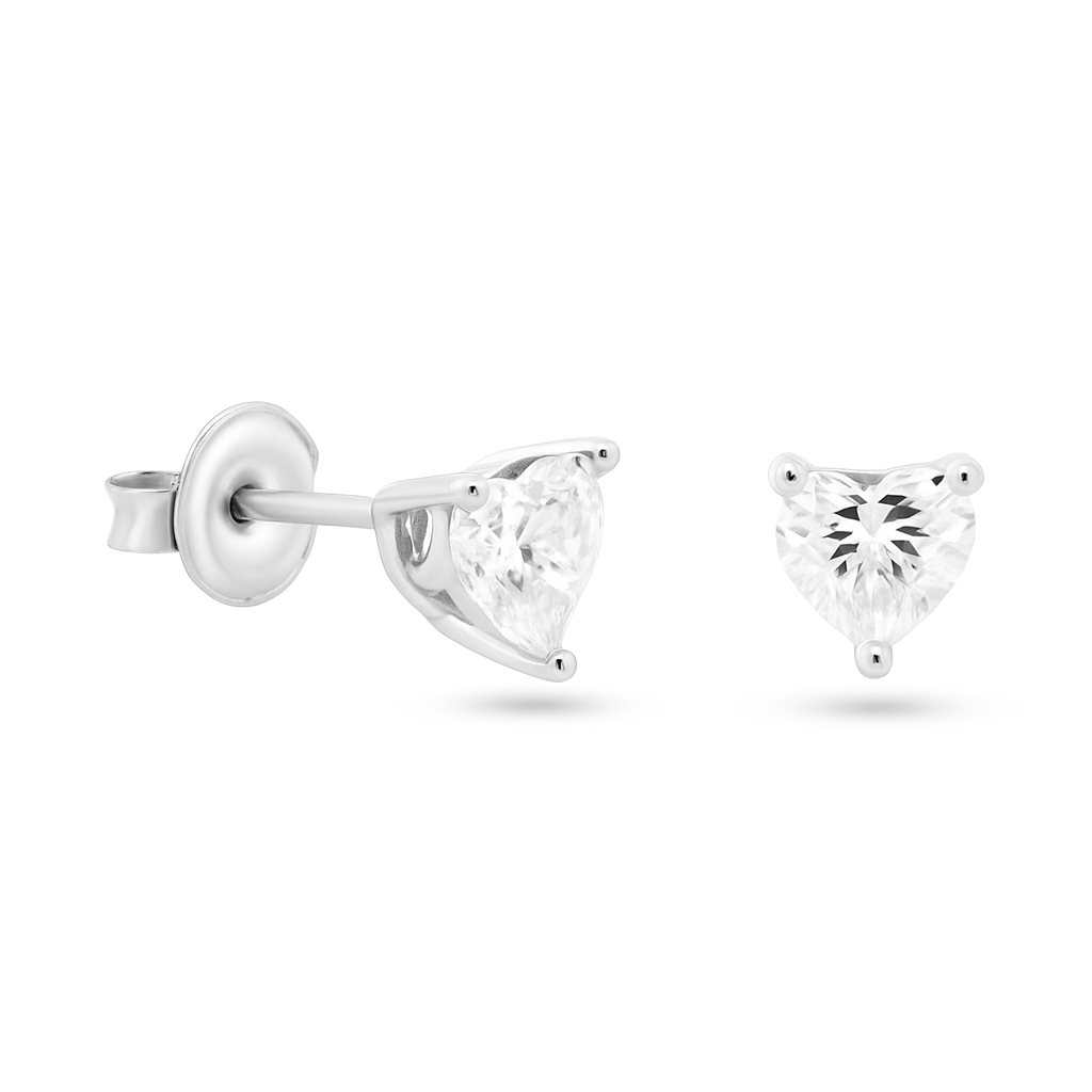 Rhodium 925 Silver Moissanite Heart Cut Stud Earrings