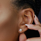 Rhodium 925 Silver Moissanite Princess Cut Push Back Earrings