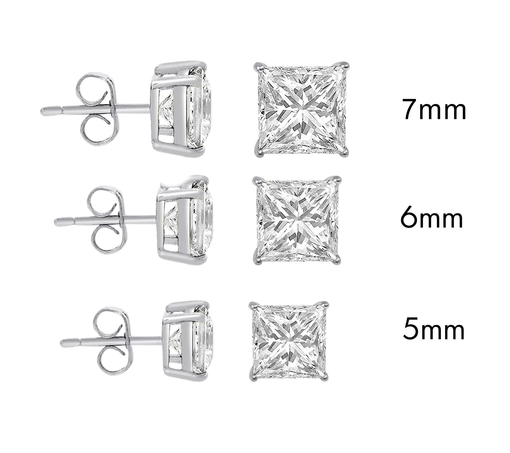 Rhodium 925 Silver Moissanite Princess Cut Push Back Earrings
