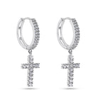 Rhodium 925 Silver Moissanite Cross Hoop Earrings