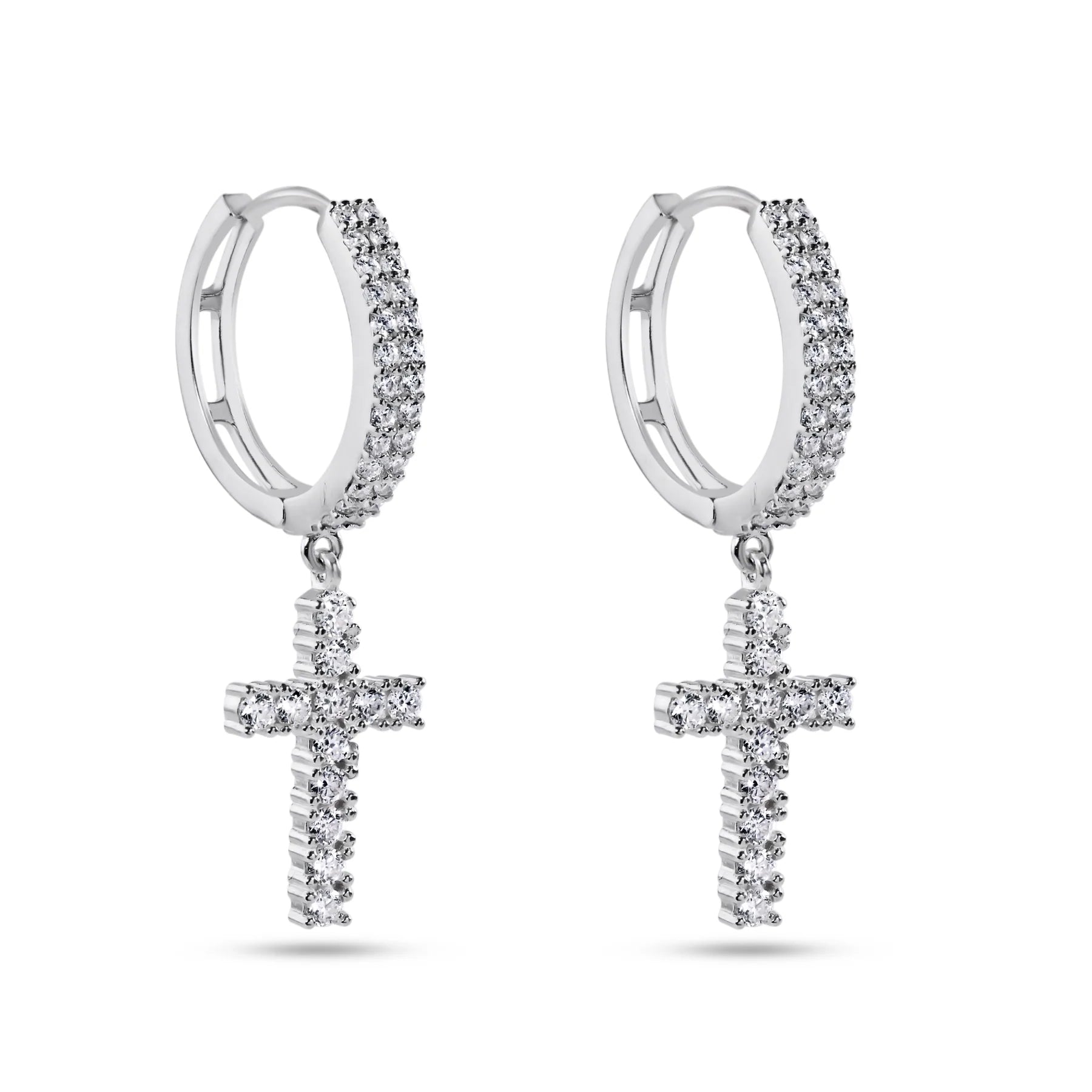 Rhodium 925 Silver Moissanite Cross Hoop Earrings